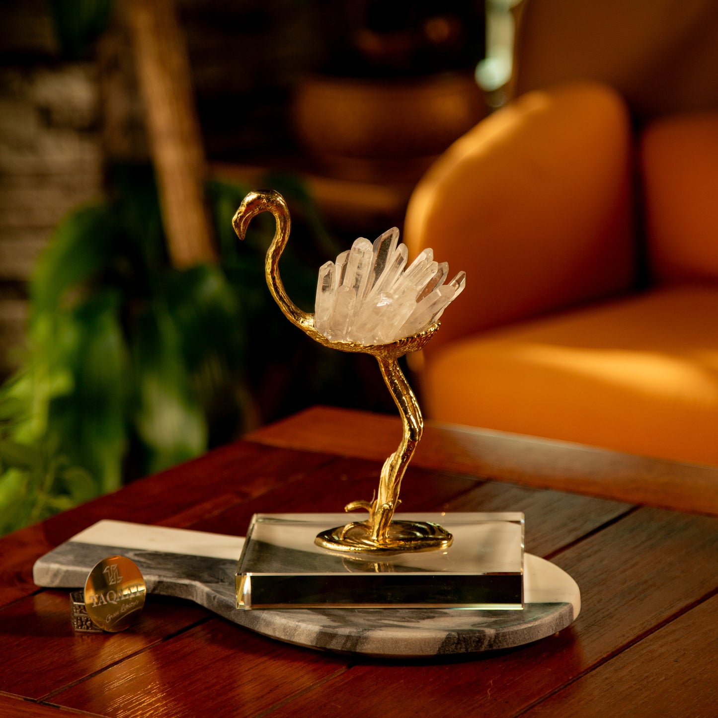 Modern Luxury Flamingo Crystal Copper Ornament