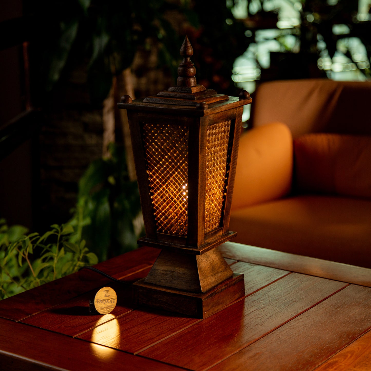 Handcrafted Wooden Bamboo Rattan Table Lamp