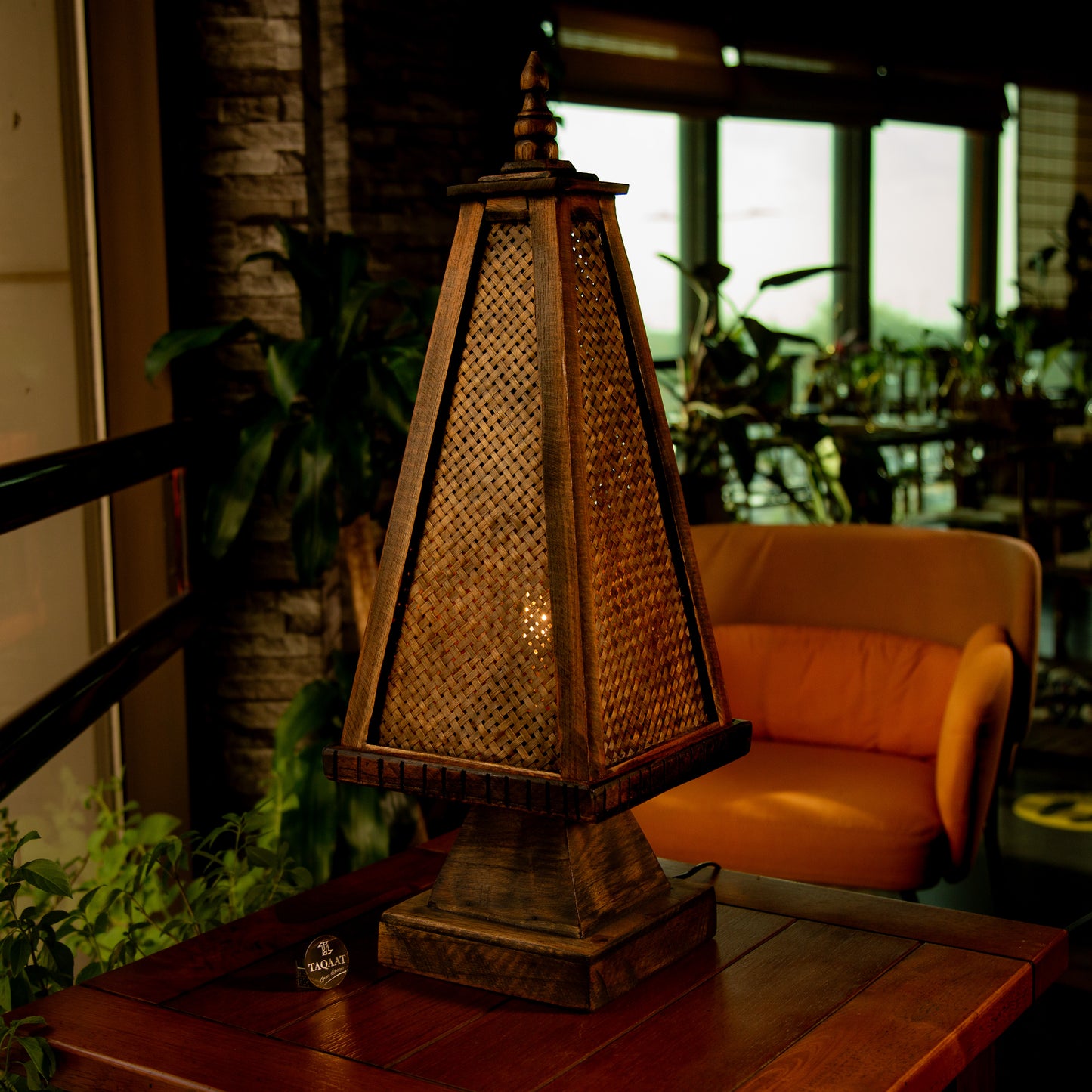 Handcrafted Wooden Bamboo Rattan Table Lamp